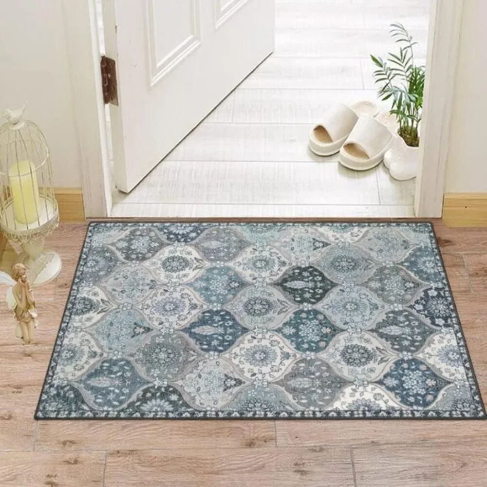 New 2x3 Moroccan Door Mat, Washable Non-Slip Blue Entry Rug for Home & Entry